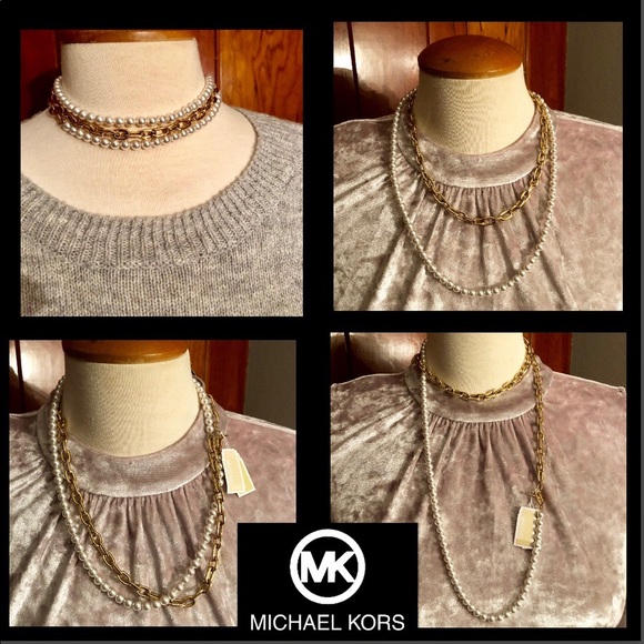MICHAEL KORS MULTI LENGTH PEARL GOLD LINK CHAIN - Picture 5 of 6